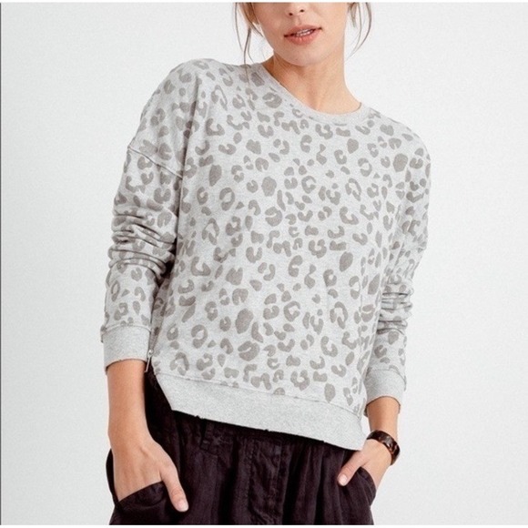 RAILS MARLO Flocked Heather Gray Leopard Sweatshirt Women Large Zipper Pullover‎ - Picture 1 of 13